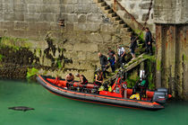 Boarding The Dive Boat, Newquay Harbour by Rod Johnson