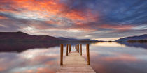 Flooded jetty in Derwent Water, Lake District, England at sunset by Sara Winter