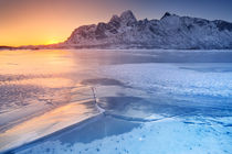Frozen fjord on the Lofoten in northern Norway by Sara Winter