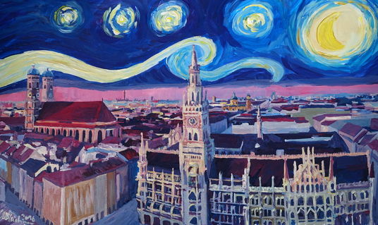 Starry-night-in-munich-van-gogh-inspirations-with-church-of-our-lady-and-city-hall