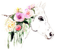 Horse with flowers by Luba Ost