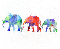 Family elephants, watercolor elephants, blue elephant  by Luba Ost