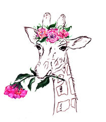 Giraffe, Giraffe with flower, animal, nature by Luba Ost