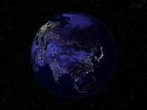 Full Earth showing city lights of Asia at night. von Stocktrek Images