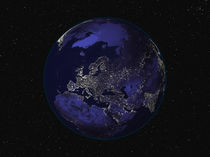 Full Earth at night centered on Europe. by Stocktrek Images