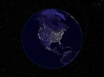 Full Earth at night centered on North America. by Stocktrek Images