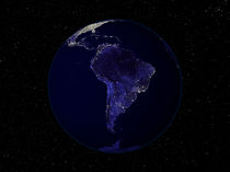 Earth at night centered on South America. by Stocktrek Images