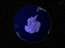 Earth at night centered on the South Pole. by Stocktrek Images