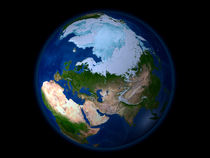 Full Earth showing the Arctic region. by Stocktrek Images