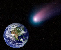 Digital composite of a comet heading towards Earth von Stocktrek Images