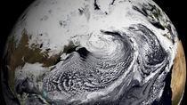 Cloud simulation centered over the Atlantic. von Stocktrek Images