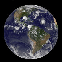 Full Earth showing tropical storms in the Atlantic by Stocktrek Images