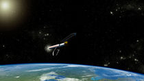 The Atlas V541 launch vehicle in orbit. by Stocktrek Images