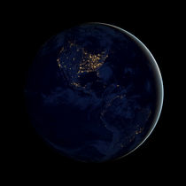 Earth at night showing city lights of Americas. von Stocktrek Images
