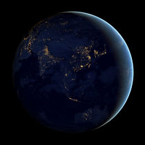 Flat map of Earth showing city lights of the world at night. by Stocktrek Images
