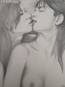 The Kiss (drawing) ORIGINAL - SOLD von Rob Delves