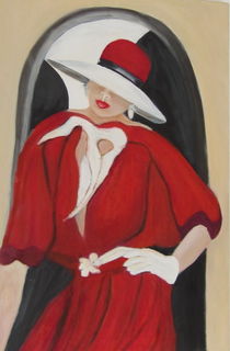 Frau mit rotem Kleid und Hut  by markgraefe