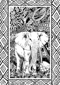 White Elephant Doodle Tribal Art   by bluedarkart-lem