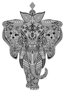 Elephant Zentangle Doodle Black and White by bluedarkart-lem