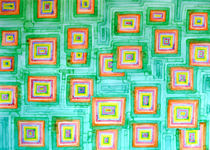 Multicolored Squares on Green Pattern by Heidi  Capitaine