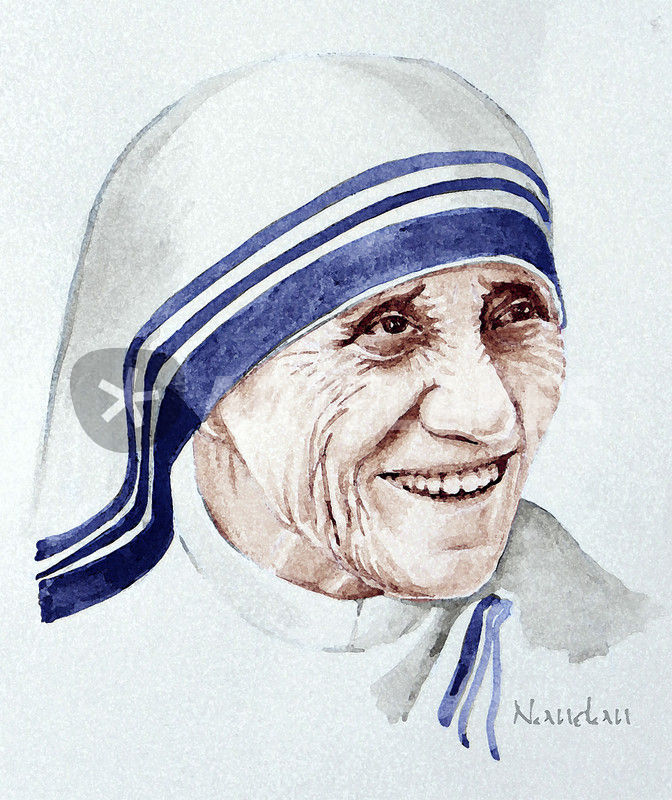 Portrait Of Mother Teresa, Drawing by Subhajit Bose | Artmajeur