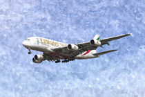 Emirates A380 Airbus Watercolour von David Pyatt