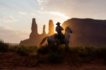 Cowboy, Reiter mit Pferd im Licht der untergehenden Sonne, Monument Valley, Tsé Bii? Ndzisgaii, Navajo Nation Reservation, Arizona, USA by geoland