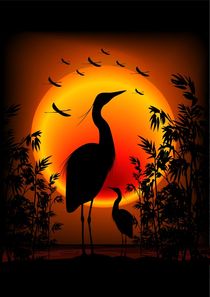 Heron Shape on Exotic Zen Sunset von bluedarkart-lem