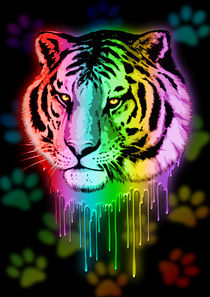 Tiger Neon Dripping Rainbow Colors  by bluedarkart-lem