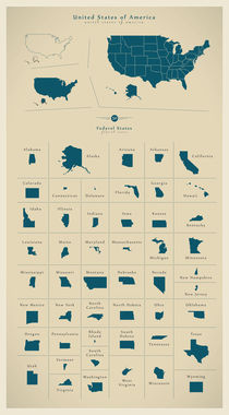Modern BIG map of USA with all states by Ingo Menhard