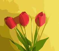 red flowers with green leaves and yellow background by timla