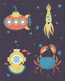 Underwater Submarine Squid Poster  by Benjamin Bay