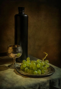Still life with wine and green grapes by Jarek Blaminsky
