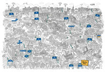 Illustrated map of Berlin-Mitte. Black&White von cartoon-city