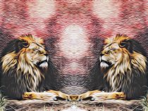 two lions with red and black background by timla