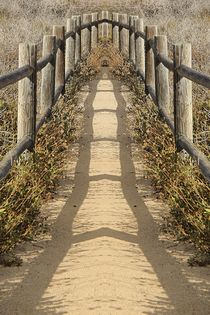 sandy walkway with wooden fence and summer sunlight by timla