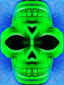 drawing and painting green skull with blue background von timla
