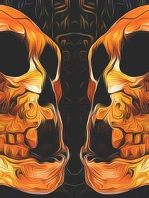 twin orange skull with black background by timla