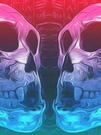 drawing and painting pink and blue skull background by timla
