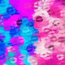 pink and blue kisses lipstick abstract background by timla