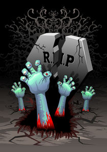 Zombie Bloody Hands on Cemetery by bluedarkart-lem