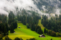 Swiss huts, on the foggy hillside between fields and forests von Jessy Libik