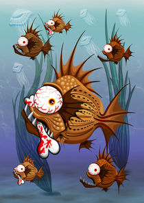 Psycho Fish Piranha with Bone by bluedarkart-lem