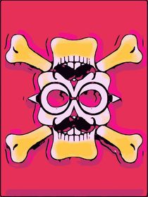 white and yellow funny skull face with mustache and glasses and pink background von timla