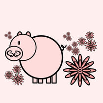 Pink pig in flowers by Yolande Anderson