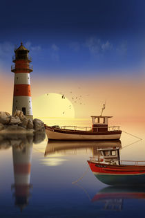 Morgens am Leuchtturm beim Hafen by Monika Juengling