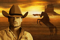 Der Sheriff mit Mustang in der Prärie von Monika Juengling