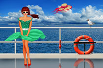 Pin-Up Girl an der Schiffsreling. von Monika Juengling