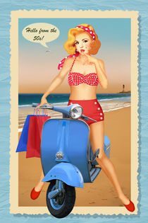 Pin up girl say hello from the 50s von Monika Juengling