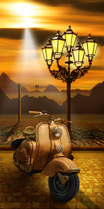 Nostalgie Motorroller in romantischer Abendsonne  von Monika Juengling